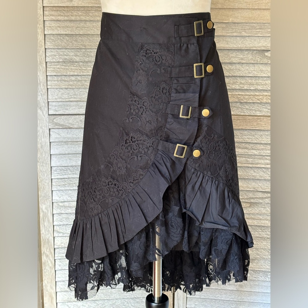 Gothic Steampunk Style Black Skirt Women’s SZ 2X, w/Lace, Ruffled Trim, Buckles - Picture 11 of 16
